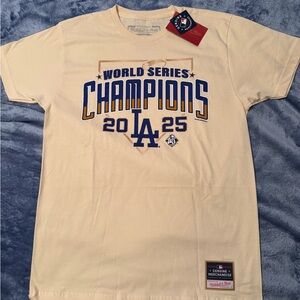 Mitchell & Ness Cream T-Shirt with Blue and Red Patch